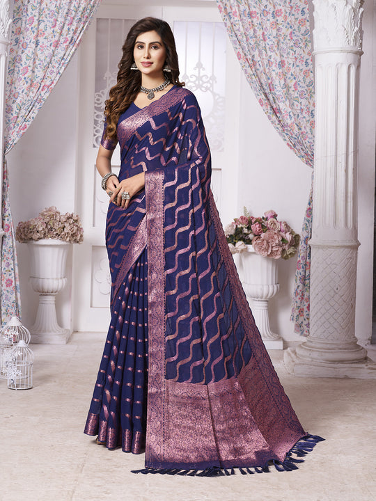 Chinon Banarasi Silk Saree With Blouse Piece