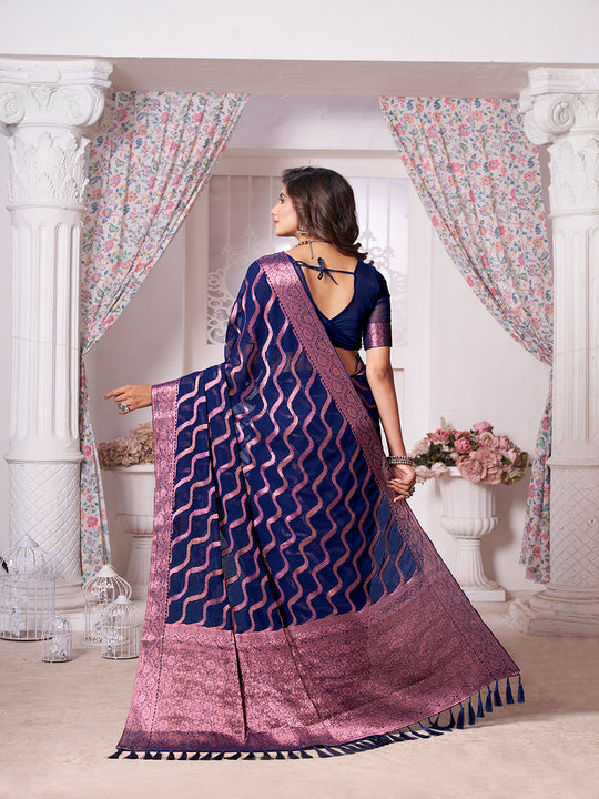 Chinon Banarasi Silk Saree With Blouse Piece