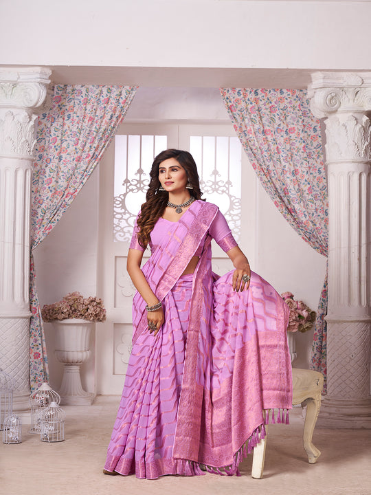 Chinon Banarasi Silk Saree With Blouse Piece