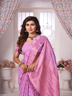 Chinon Banarasi Silk Saree With Blouse Piece