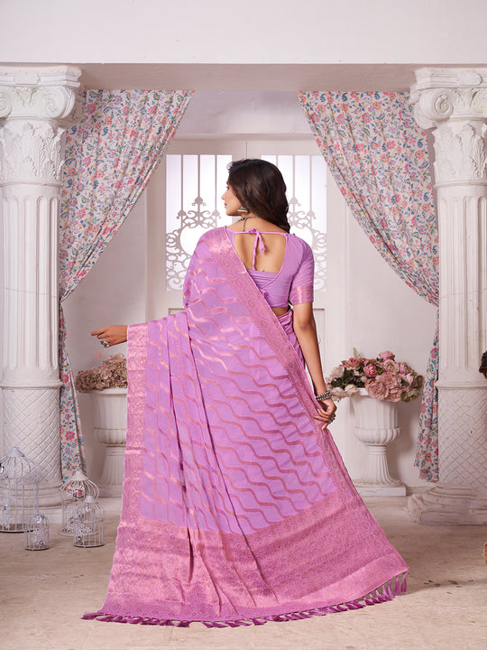 Chinon Banarasi Silk Saree With Blouse Piece