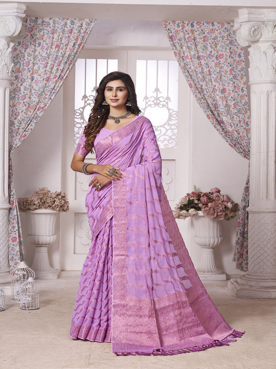 Chinon Banarasi Silk Saree With Blouse Piece