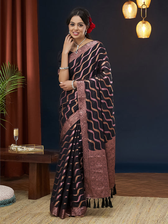 Chinon Banarasi Silk Saree With Blouse Piece