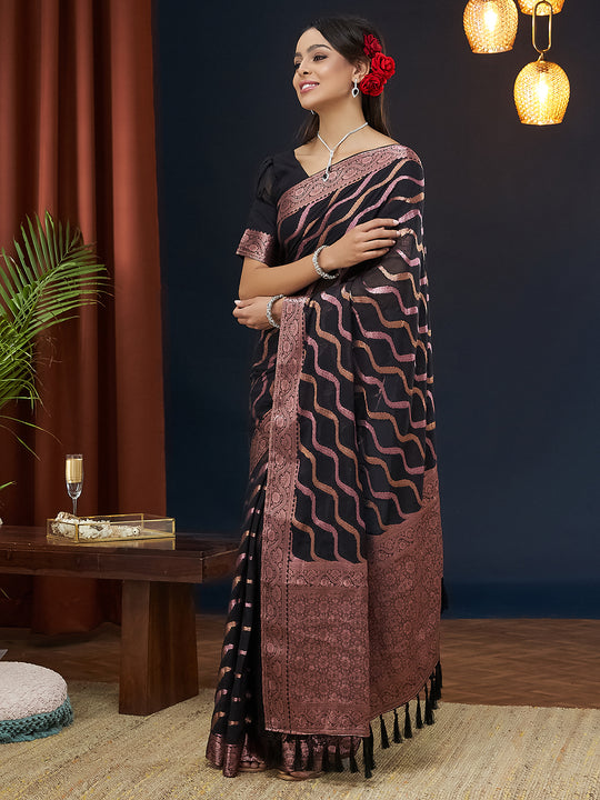 Chinon Banarasi Silk Saree With Blouse Piece