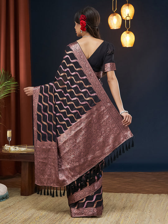 Chinon Banarasi Silk Saree With Blouse Piece