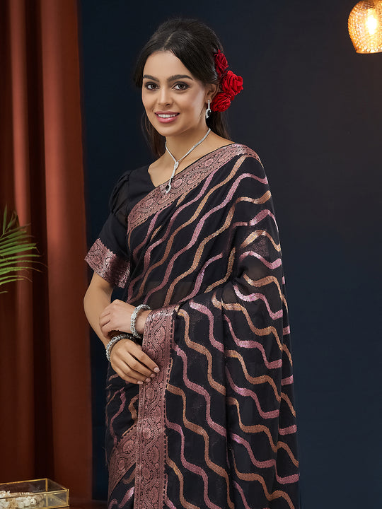 Chinon Banarasi Silk Saree With Blouse Piece