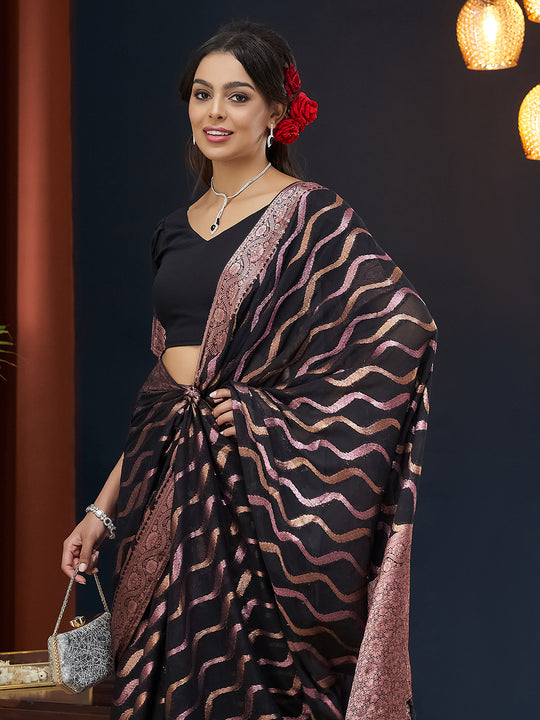 Chinon Banarasi Silk Saree With Blouse Piece