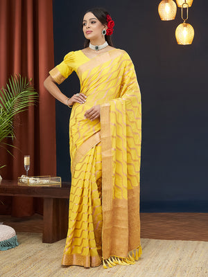 Chinon Banarasi Silk Saree With Blouse Piece