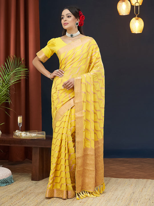 Chinon Banarasi Silk Saree With Blouse Piece