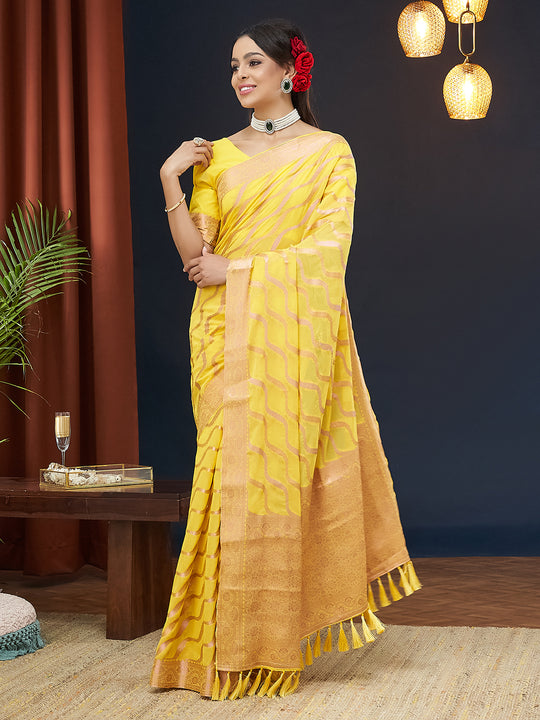 Chinon Banarasi Silk Saree With Blouse Piece