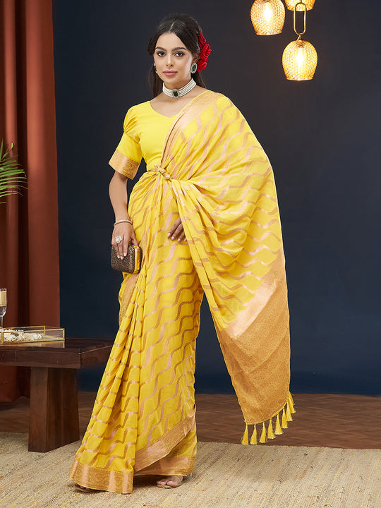 Chinon Banarasi Silk Saree With Blouse Piece