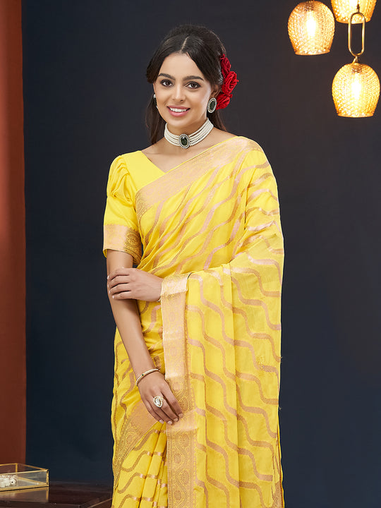 Chinon Banarasi Silk Saree With Blouse Piece