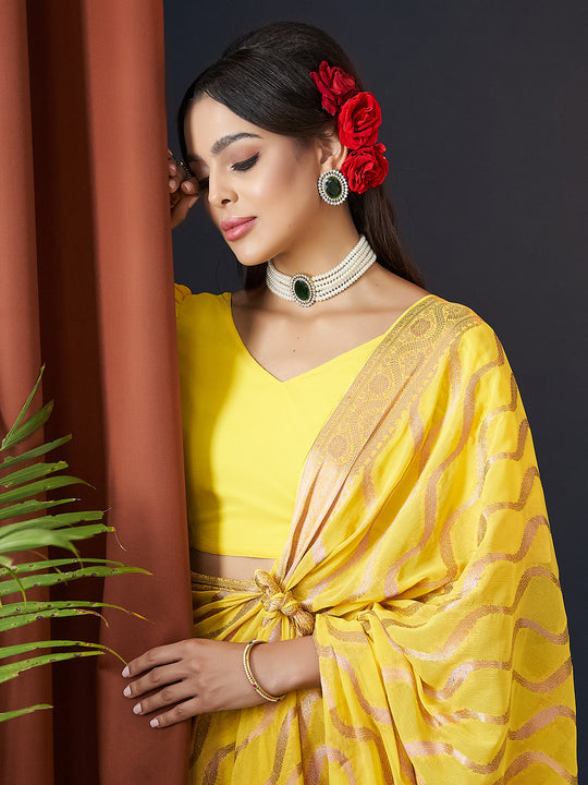 Chinon Banarasi Silk Saree With Blouse Piece