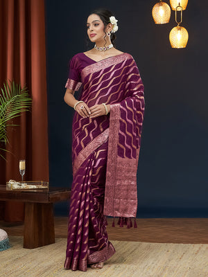 Chinon Banarasi Silk Saree With Blouse Piece
