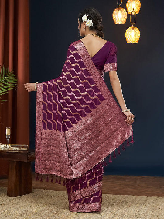Chinon Banarasi Silk Saree With Blouse Piece