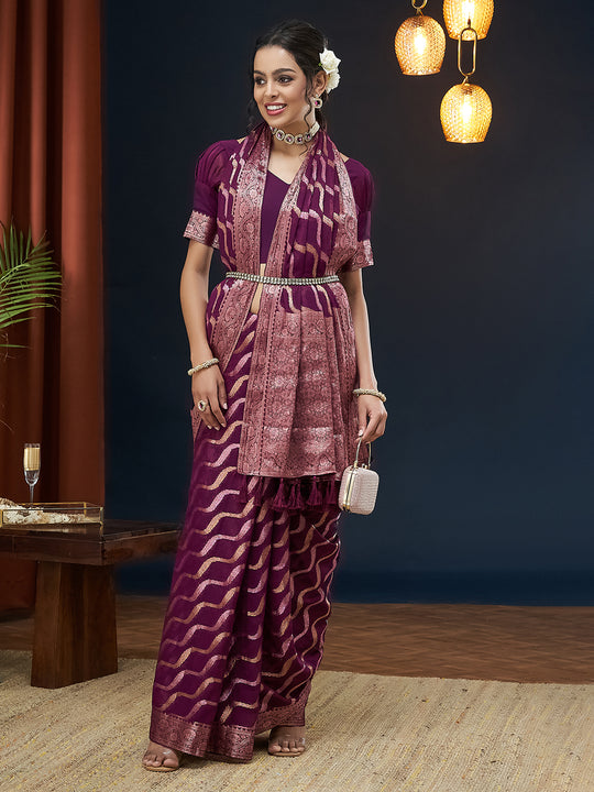 Chinon Banarasi Silk Saree With Blouse Piece