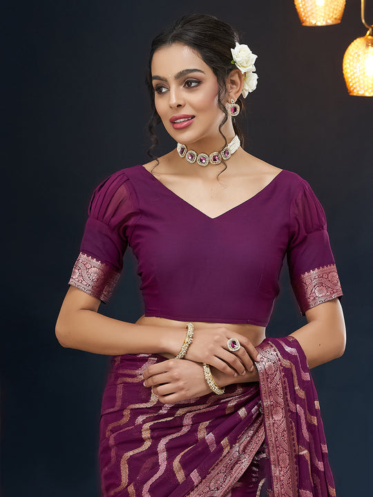 Chinon Banarasi Silk Saree With Blouse Piece