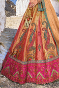 Mustard Yellow & Pink Banarasi Silk Jacquard Lehenga