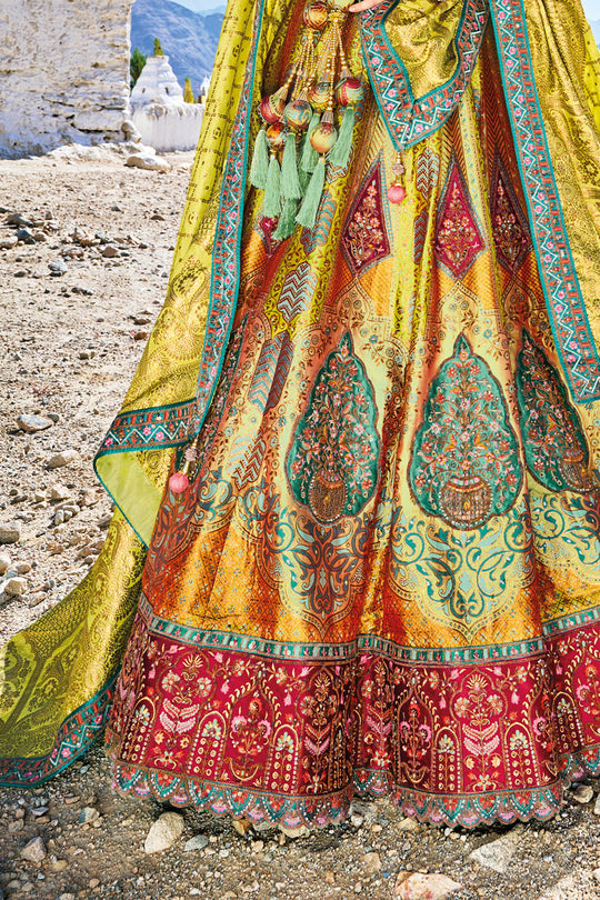 Lemon Yellow Banarasi Silk Jacquard Lehenga