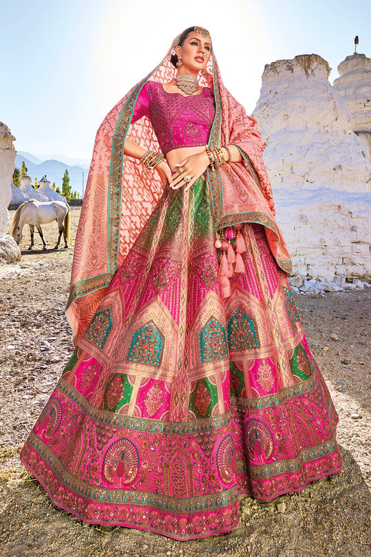 Peach & Rani Banarasi Silk Jacquard Lehenga