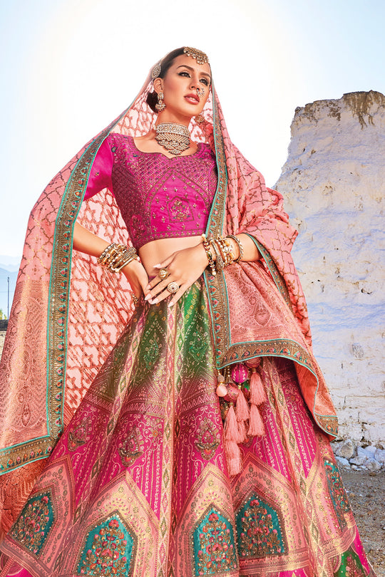 Peach & Rani Banarasi Silk Jacquard Lehenga