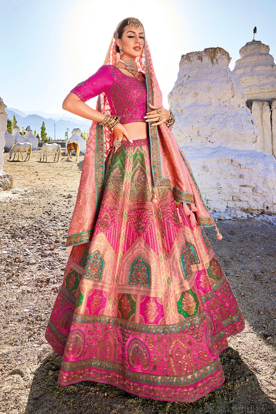 Peach & Rani Banarasi Silk Jacquard Lehenga