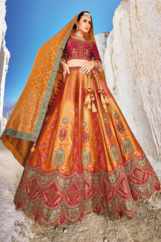 Orange Banarasi Silk Jacquard Lehenga