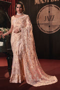 Karagiri Peach Digital Net Saree With Blouse Piece