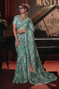 Karagiri Sea Green Digital Net Saree With Blouse Piece