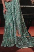 Karagiri Sea Green Digital Net Saree With Blouse Piece