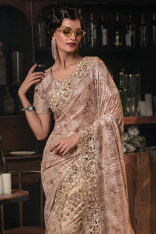 Karagiri Golden Silk Blend Saree With Blouse Piece