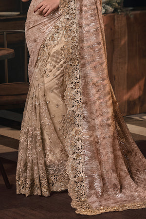 Karagiri Golden Silk Blend Saree With Blouse Piece