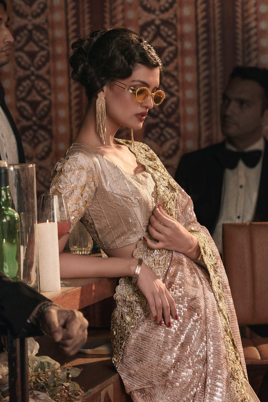 Karagiri Golden Silk Blend Saree With Blouse Piece