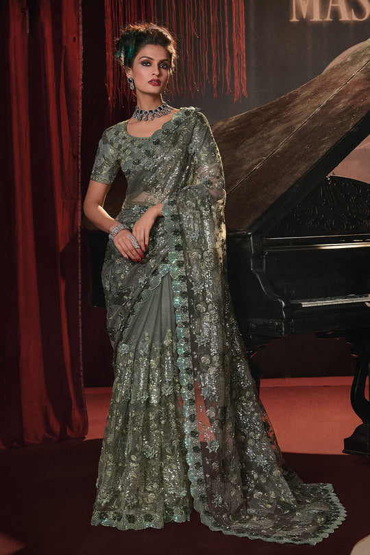 Karagiri Mehandi  Digital Net Saree With Blouse Piece