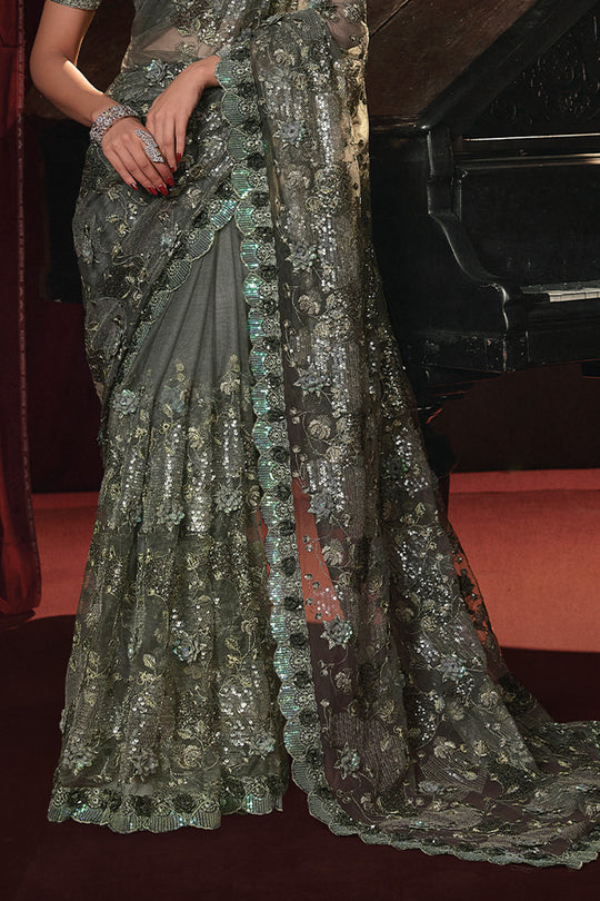 Karagiri Mehandi  Digital Net Saree With Blouse Piece