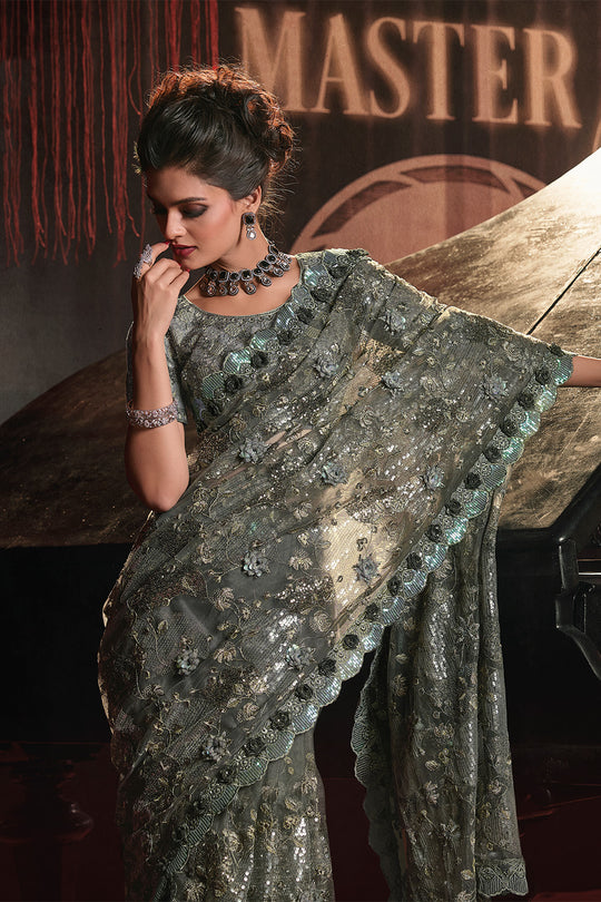 Karagiri Mehandi  Digital Net Saree With Blouse Piece
