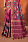 Karagiri Pink Crepe Silk Saree With Blouse Piece