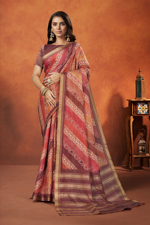 Karagiri Mauve Crepe Silk Saree With Blouse Piece