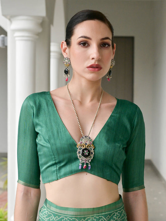 Green Soft Tussar Silk Saree With Blouse Piece