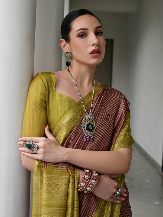 Pista Soft Tussar Silk Saree With Blouse Piece
