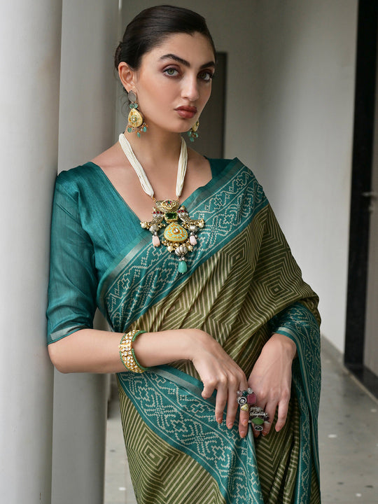 Rama Soft Tussar Silk Saree With Blouse Piece