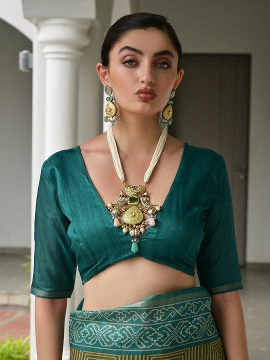Rama Soft Tussar Silk Saree With Blouse Piece