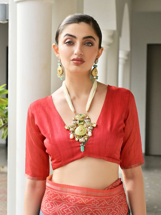 Red Soft Tussar Silk Saree With Blouse Piece