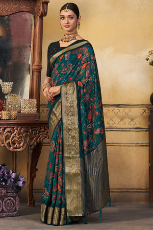 Emerald Green Digital Print Saree