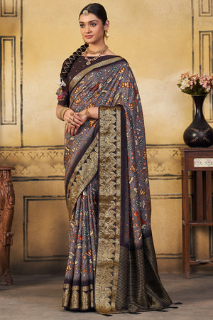 Pewter Grey Digital Print Saree