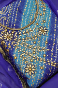 Multi Blue Jacquard Cotton Dress Material- Unstitched