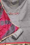 Pewter Grey Modal Chanderi Dress Material- Unstitched