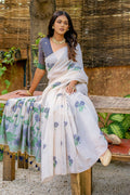 Navy Blue Muga Cotton Saree With Blouse Piece