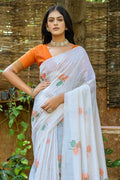 Orange Muga Cotton Saree With Blouse Piece