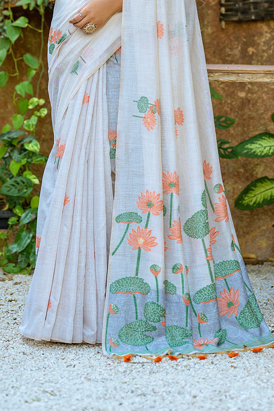 Orange Muga Cotton Saree With Blouse Piece